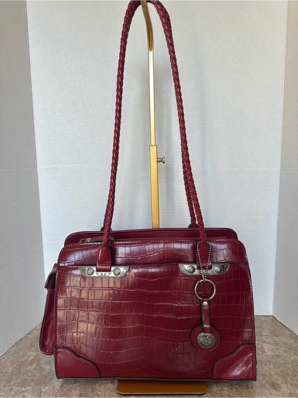 Red/Burgundy Croc Embossed Satchel Handbag Classic Chic Old Money Structured Bag